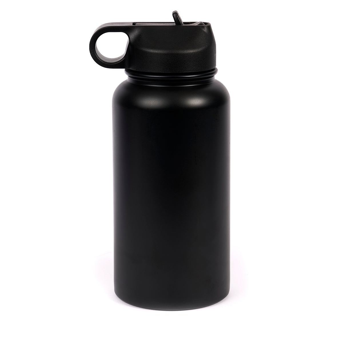 The Boeing Store’s Boeing Signature Logo 26 oz Water Bottle features matte black stainless steel, a wide mouth, flip-top lid, built-in handle, and double-wall insulation to keep drinks hot or cold for hours on the go.