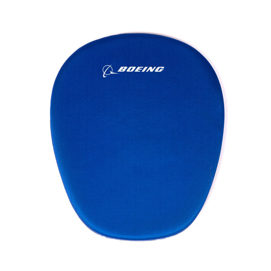 The Boeing Stores blue, oval-shaped Memory Sponge Mousepad features the Boeing logo in white at the top center and is shown on a plain white background.