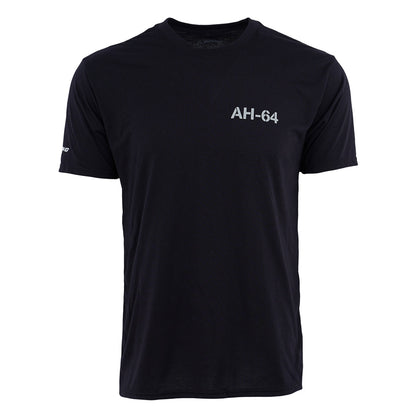The Boeing AH-64 Apache Series Unisex T-Shirt by BOEING is a plain black, short-sleeve performance tee featuring “AH-64” in white text on the left chest—ideal for aviation fans.