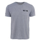 The Boeing KC-46A Pegasus Series Unisex T-Shirt by BOEING features heather gray, moisture-wicking fabric, a relaxed fit, crew neckline, black KC-46 graphic on the chest, and a small Boeing logo on the left sleeve—perfect for aviation fans.