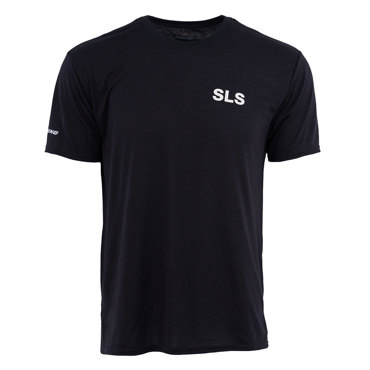 The Boeing Space Launch System Series Unisex T-Shirt features SLS in white on the left chest and BOEING on the left sleeve—a must-have for any aviation enthusiast.