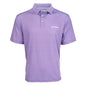 The Boeing Signature Logo Mens Pro Eagle Polo is a purple, short-sleeve shirt featuring a collar, three buttons, a subtle dotted pattern, UV protection, and moisture-wicking fabric. It has an embroidered Boeing logo on the left chest and is displayed on a white background.