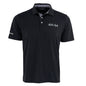 The Boeing AH-64 Apache Series Men’s Polo by BOEING is a black, collared shirt with three buttons, featuring AH-64 on the left chest and Boeing text on the sleeve, offering moisture-wicking comfort for all-day wear.