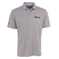 The Boeing CH-47 Chinook Series Men’s Polo by BOEING is a light gray short-sleeve polo with a collar, three buttons, CH-47 in black on the left chest, a small black logo on the sleeve, and moisture-wicking fabric for all-day comfort.