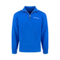 The Boeing Unisex Ultra Soft Quarter-Zip by BOEING features bright blue fleece, long sleeves, ribbed cuffs and hem, a stand-up collar, and a small white Boeing logo on the left chest.