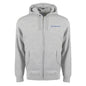 The Boeing Signature Logo Unisex Premium Full-Zip Hoodie by BOEING is a light grey, long-sleeved hooded sweatshirt featuring a drawstring hood and two front pockets. This relaxed fit hoodie showcases a small, blue embroidered Boeing logo on the upper left chest. Made from soft fleece fabric, the garment is displayed against a plain white background.