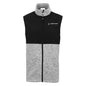 The Boeing Signature Men's Color Block Vest by BOEING features a sleeveless zip-up design with a black upper section and a light gray lower section. Highlighting the Boeing logo on the left chest, this fleece vest includes a high collar design and is shown against a white background.
