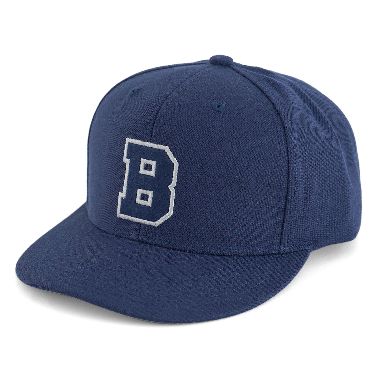 The Boeing Stores Boeing Varsity Snapback Hat features aviation style, a blue design, white embroidered B on the front, and a snapback closure.