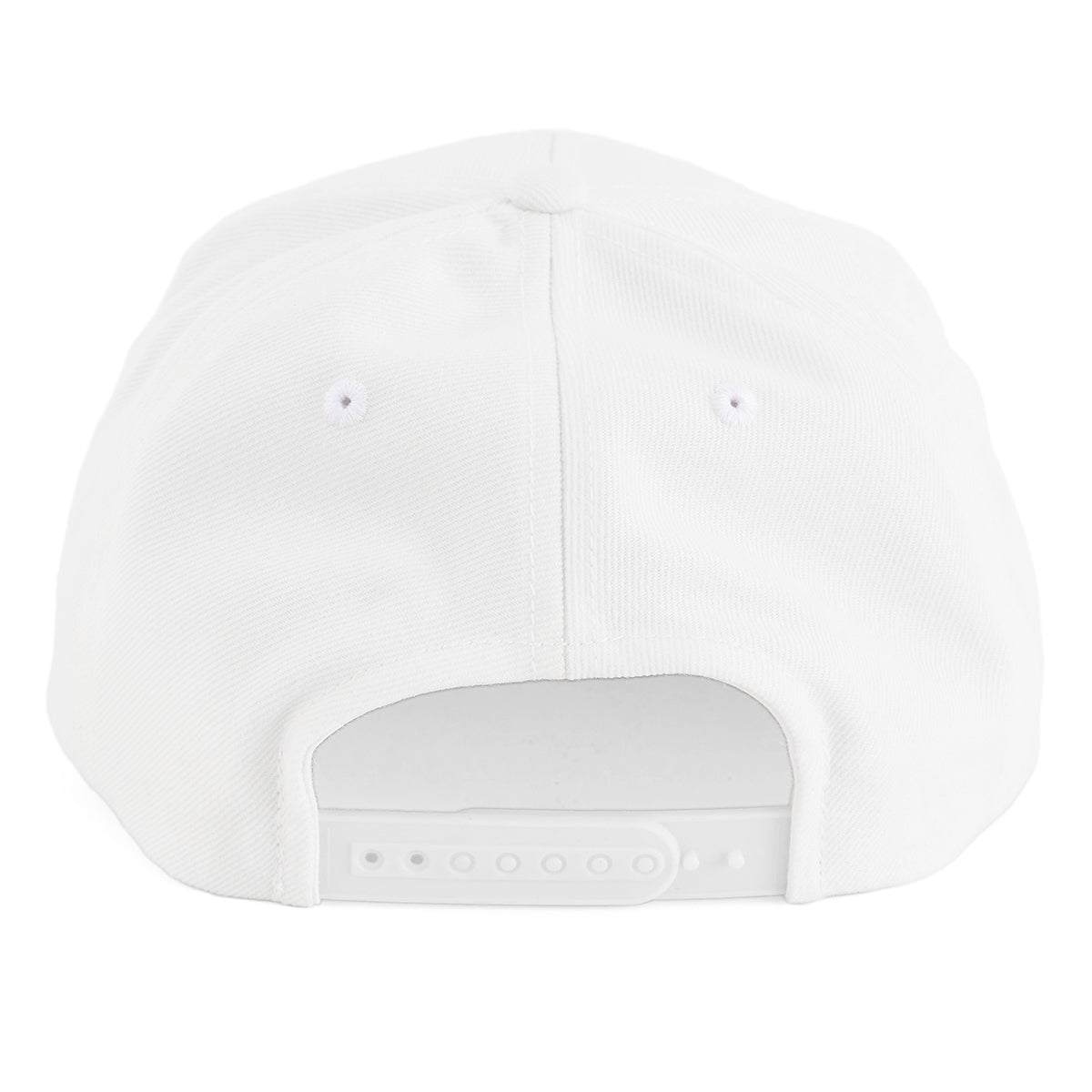 The Boeing Store’s Boeing Varsity Snapback Hat, shown from the back, features an adjustable snapback closure and two ventilation holes—making it a perfect accessory for aviation enthusiasts.