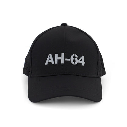 The BOEING AH-64 Apache Series Hat is a black cap with “AH-64” in bold white letters on the front, inspired by the legendary aircraft. It features an adjustable Velcro closure and is shown against a plain white background.