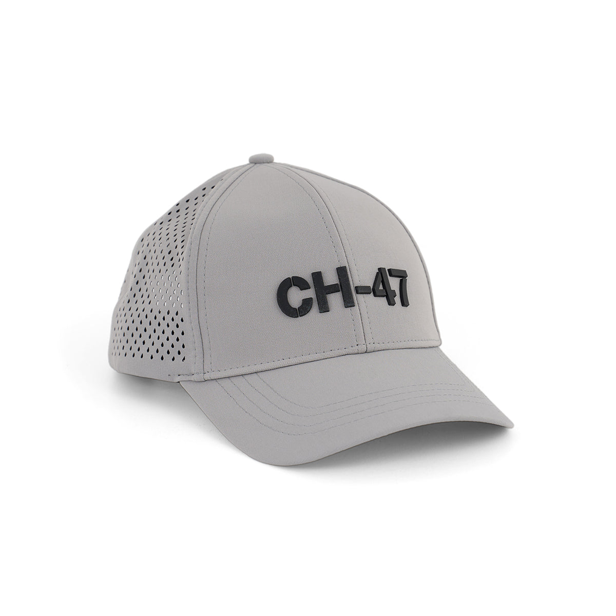 The Boeing CH-47 Chinook Series Hat by BOEING is a light gray cap with black front lettering and perforated, textured side panels for added style and comfort.