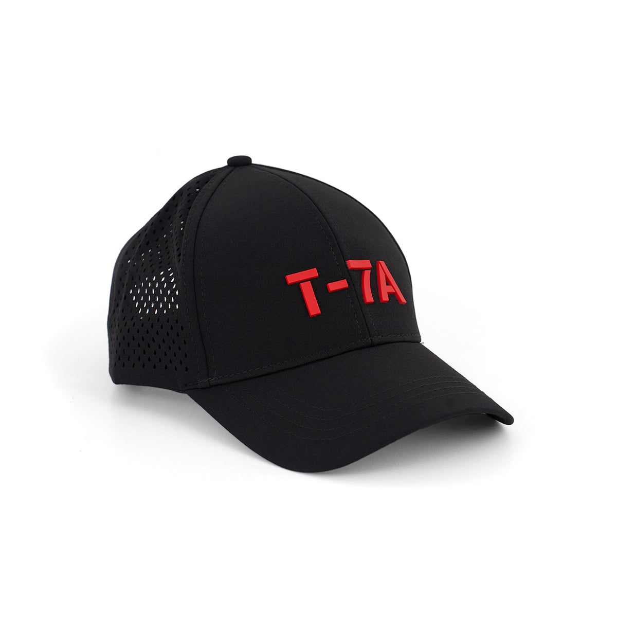 The BOEING T-7A Red Hawk Series Hat is a black baseball cap with a red 3D T-7A logo on the front, perforated side panels for breathability, and a curved brim.