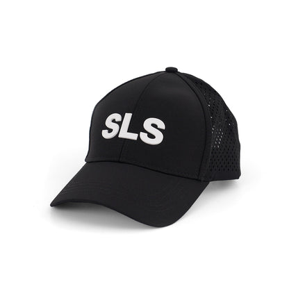 The Boeing Space Launch System Series Hat by BOEING is a black baseball cap with a 3D white SLS logo, mesh back panel, and adjustable velcro closure for comfort, shown on a white background.