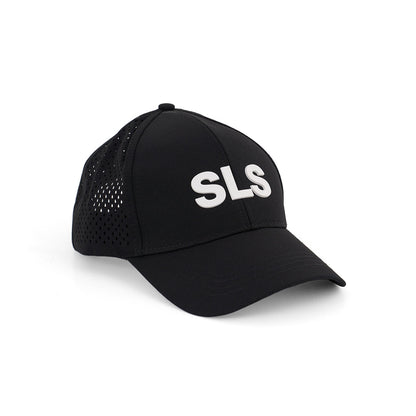 The Boeing Space Launch System Series Hat by BOEING is a black baseball cap with a bold 3D SLS logo on the front and mesh side panels for ventilation with a perforated design.