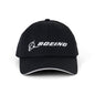 The BOEING Signature Logo Black Hat features white embroidered branding on black cotton twill, reflecting classic aerospace style.