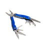 The Boeing Store presents the Boeing Stainless Steel Blue Multi-Pliers, a sleek 9-in-1 tool featuring pliers, multiple blades, and other utilities with a polished metal finish and stylish blue handle.
