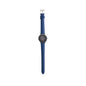 The Boeing Women's Rotating Watch by BOEING features a black dial with minimal markings, Japan quartz movement, and is paired with a textured blue leather strap, shown upright against a white background.