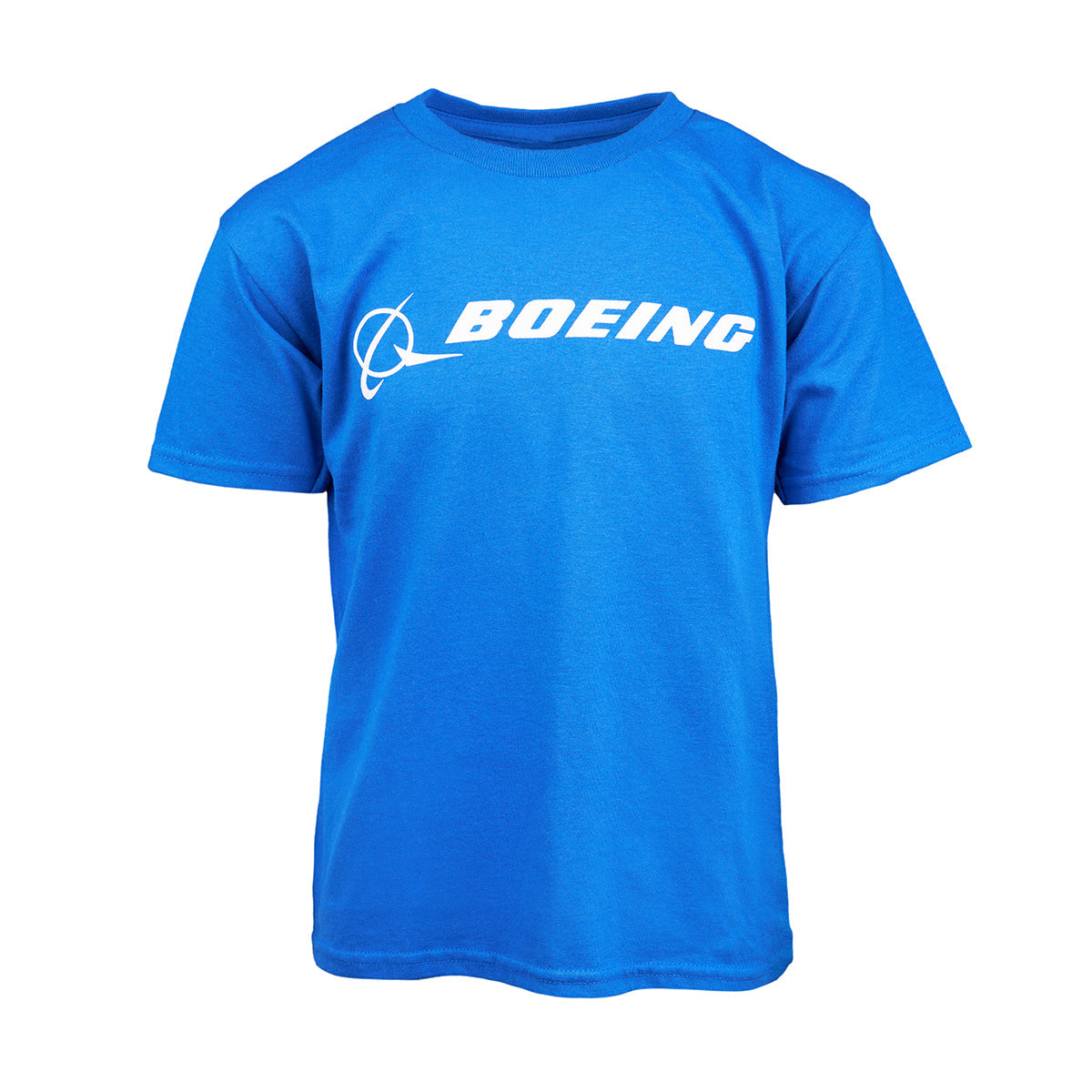 The Boeing Kids Signature Logo T-Shirt, from the Boeing brand, is made of 100% cotton and features Boeing in white with a stylish logo across the chest.