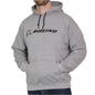 Grey hoodie with black Boeing signature logo across the chest.  Front kangaroo pouch and white drawstrings.