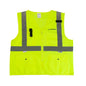 The Boeing Stores Boeing Class 2 Surveyor Safety Vest offers Xtreme Visibility with its bright yellow color, gray reflective stripes, multiple pockets, zipper front, accessory loops, and prominent chest logo. It meets ANSI 107-2015 safety compliance standards.