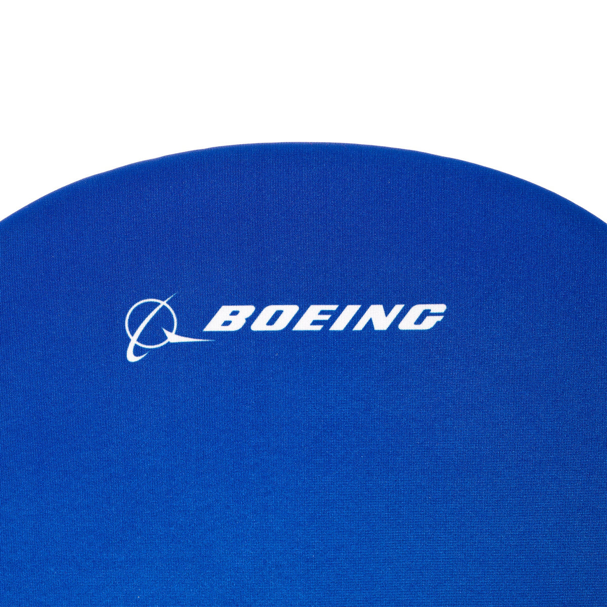 A close-up of the Boeing Memory Sponge Mousepad’s blue surface, featuring the white Boeing logo and text at the center. Brand: The Boeing Store.