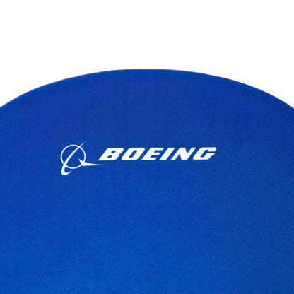 A close-up of the Boeing Memory Sponge Mousepad’s blue surface, featuring the white Boeing logo and text at the center. Brand: The Boeing Store.