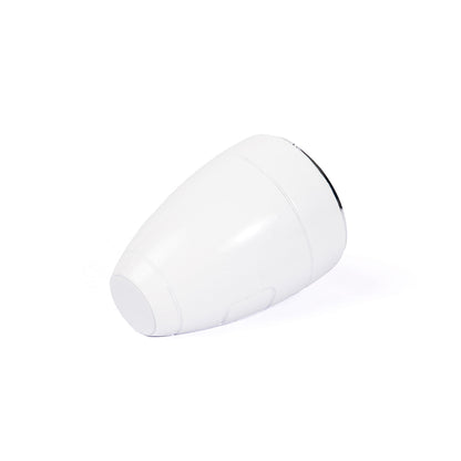 The Boeing Airplane Engine Desktop Clock by Boeing is a white, cylindrical clock with a rounded end and tapered shape, resembling an airplane engine—a unique gift for aviation enthusiasts—shown against a plain white background.