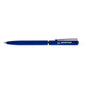 The Boeing Stores Mini Slim Ballpoint Pen features a sleek blue design with silver clip and tip, displaying the Boeing logo in white. Its brass metal accents add elegance against a pristine white background.