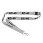 The Boeing KC-46A Pegasus Series Lanyard by BOEING is a gray aviation lanyard with a metal clip, featuring “KC-46” and the Boeing logo in black along its length.