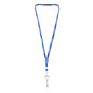 Boeing Signature Blue Lanyard, a blue breakaway lanyard printed with repeating white logos, featuring a retractable badge holder and a metal clip.