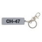 The Boeing CH-47 Chinook Series Keychain by BOEING features a gray rectangular design with CH-47 in black, attached to a metal keyring and lobster clasp—ideal for aviation enthusiasts or CH-47 helicopter fans.