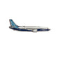 The Boeing Store’s Boeing 737 MAX Illustrated Magnet features an enamel color fill design of a blue and white commercial airplane with the 737 MAX logo, shown in side view, on a plain white background.