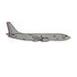 The Boeing Stores Boeing P-8 Illustrated Magnet features a side-view illustration of a gray airplane, showcasing simple outlined details on an enamel-filled design against a plain white background.